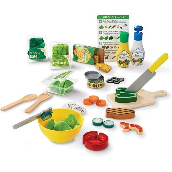 Slice and Toss Salad Play Set – 52 Wooden and Felt Pieces , Green - Pretend Food - Picture 1 of 6